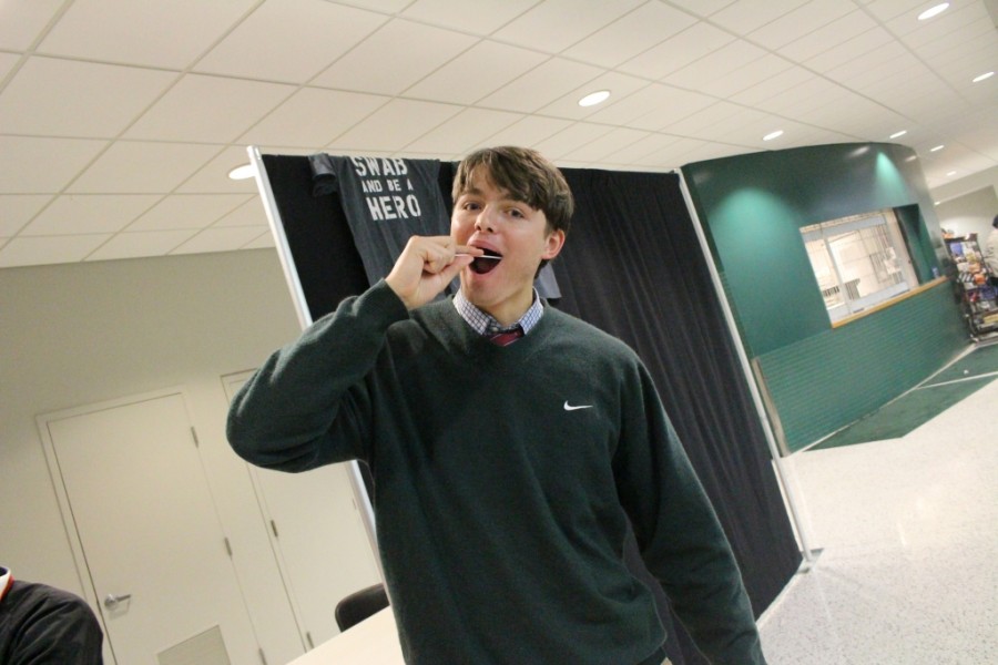 Senior Jeremiah Hemme was among those who swabbed their cheeks to see if they were a match to donate bone marrow to sophomore Owen McMasters. 