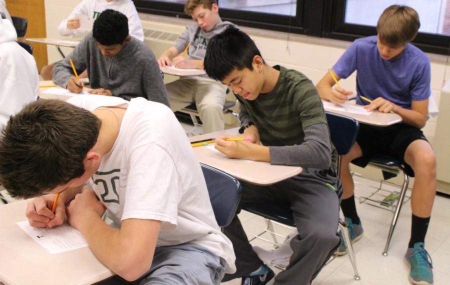 Hundreds of eighth-graders took the Placement Test on campus today from 9-12:30. 