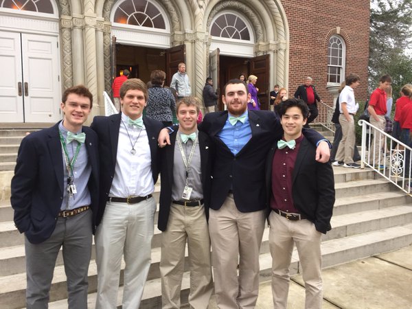 Trinity student representatives at the Mass held for Catholic Schools Week and celebrated by Archbishop Joseph Kurtz at St. Agnes  --Tommy McConville, Justin Karem, Jake Woosley, Michael Hiestand and Michael Chan.