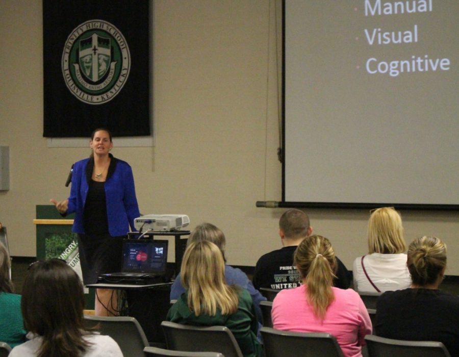 Mrs. Sheila Hiestand spoke about distracted driving. Her visit to Trinity was coordinated by counselor Dr. Aaron Striegel. 