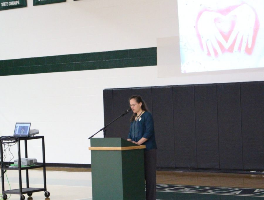 During the Thanksgiving prayer service Ms. Cory Lockhart shared her  experiences teaching abroad.