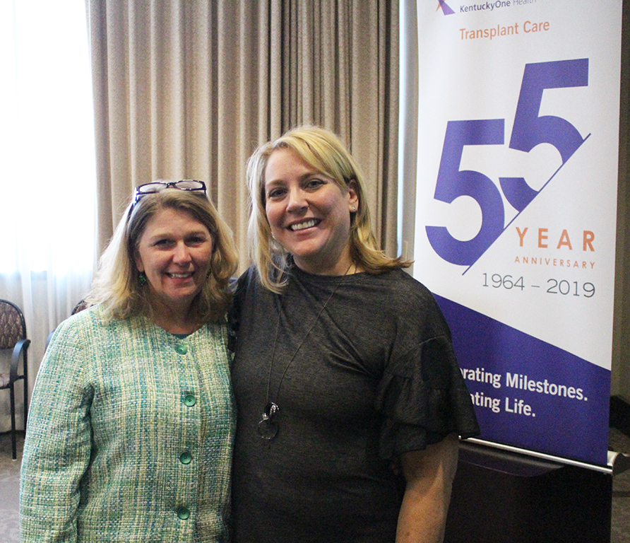 Trinity mom Jennifer Albright and Trinity admissions officer Melanie Hughes spoke at Jewish Hospital Transplant Cares 55th anniversary news conference/celebration.