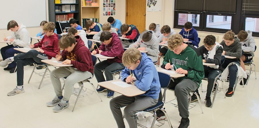 Hundreds of eighth-graders took the Trinity Placement Test.