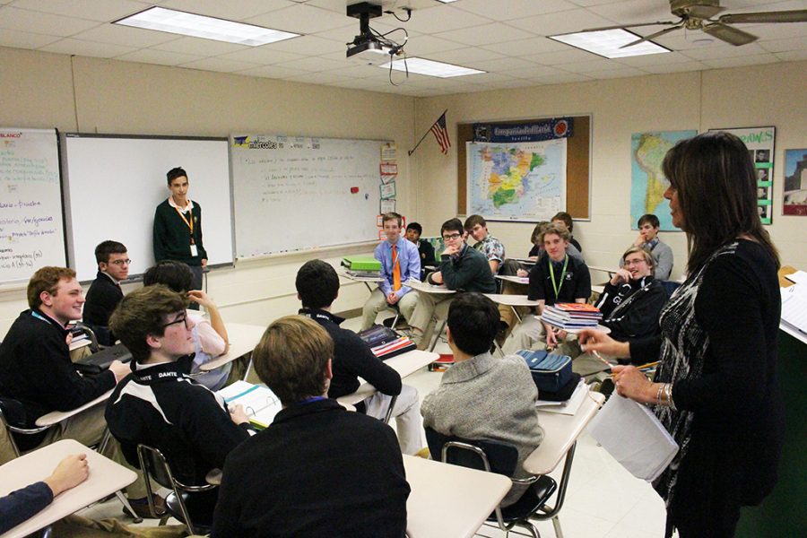 Visitors from Argentina exchange ideas with students in one of Ms. Maria Martíns classes. 