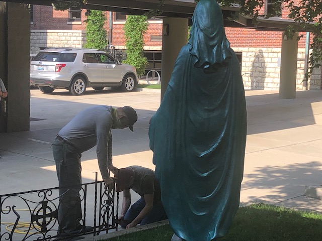 A kneeler was installed in Marys Courtyard.
