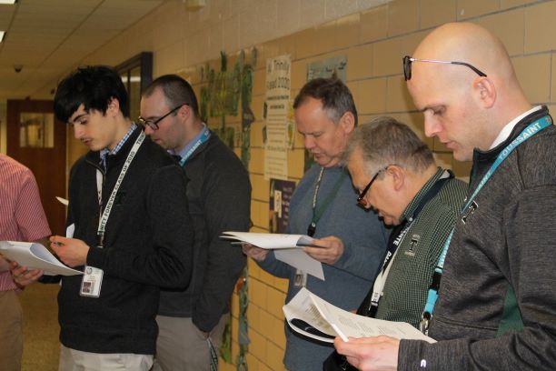 Some members of last years Sts. Peter and Paul Society taking part in the Stations of the Cross during Lent.  Pictured are Nicolas Caicedo, Mr. Chris Luken, Mr. Mike Magre, Mr. Dave Aberli and Mr. Patrick Koopman.