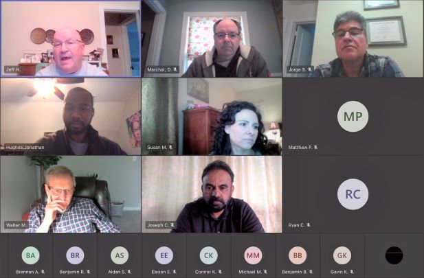Trinitys ACE Mentoring Club leadership in a virtual meeting 