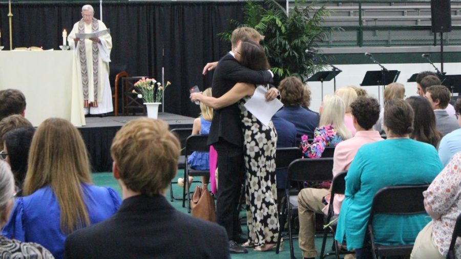 Senior Mitchell Jacks spoke during the Mother-Son Mass and Breakfast.