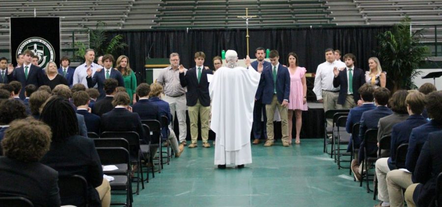 Senior+Class+officers+for+2024+receive+a+blessing+from+Chaplain+Fr.+Dave+Zettel+58.+